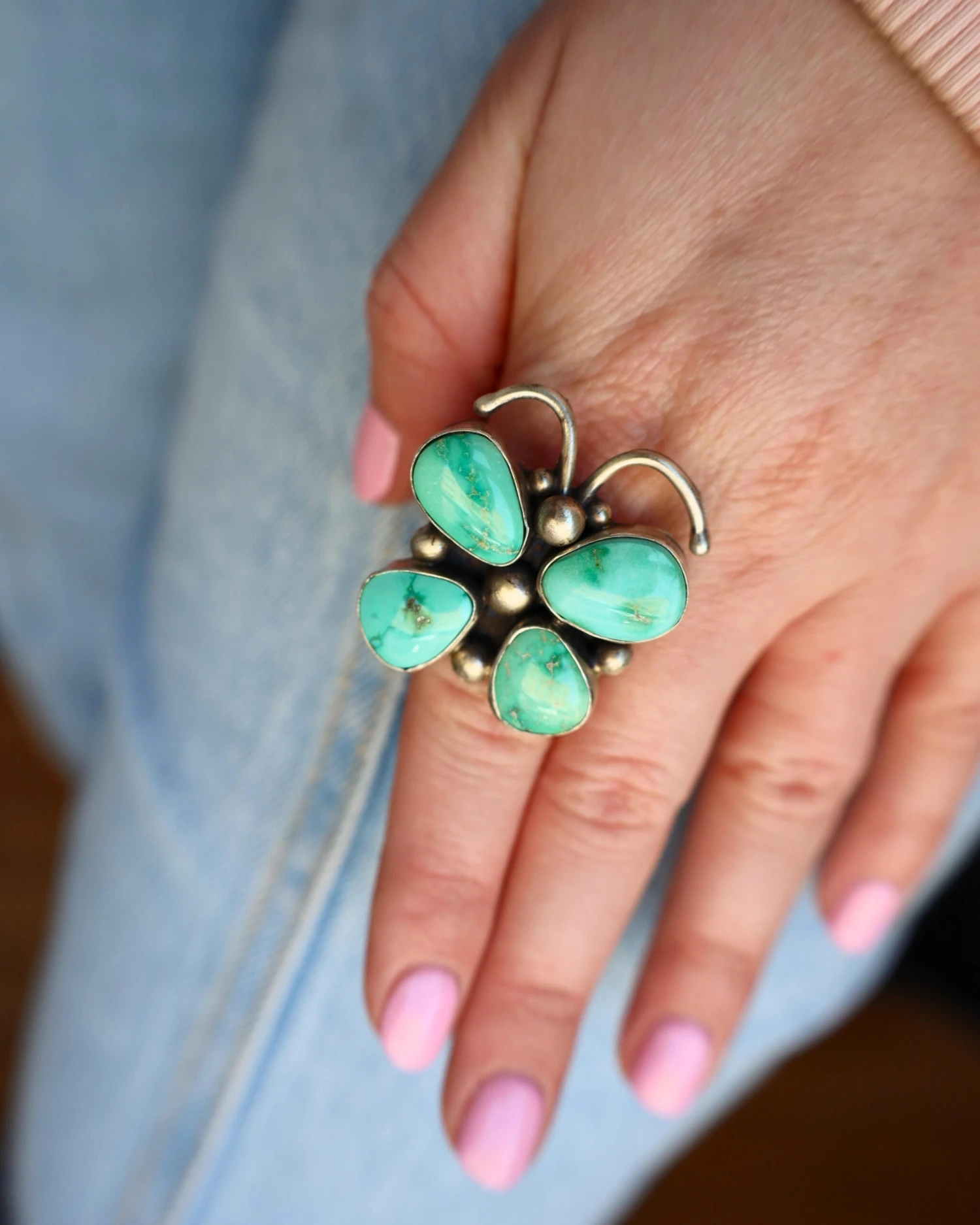 TURQUOISE BUTTERFLY RING- ADJUSTABLE 4 TURQUOISE BUTTERFLY RING- ADJUSTABLE - Image 4