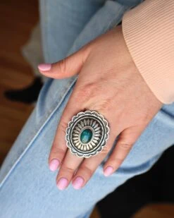 CONCHO AND DARK TURQUOISE OVAL RING- SIZE 7 -Western Cowboy Clothing Store image e82351ef 6fea 4810 b60c 450cf0d7fac4