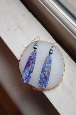 Peyote Bird Long Purple, Turquoise And Gold Slab Navajo Pearl Earring -Western Cowboy Clothing Store image ecee2dfa e38b 4d38 b13c 85845cf79a3f
