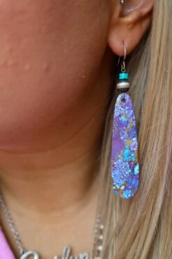 Peyote Bird Long Purple, Turquoise And Gold Slab Navajo Pearl Earring -Western Cowboy Clothing Store image eef1410e 119a 4cf7 8b0a 9d4855885d99