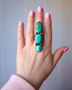 3 TURQUOISE STONES RING- SIZE 8