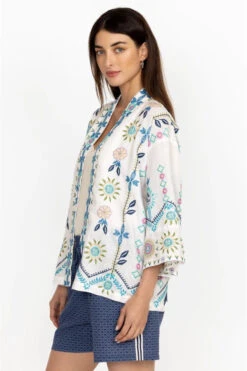 JOHNNY WAS ORIEL CROPPED LINEN KIMONO 7 JOHNNY WAS ORIEL CROPPED LINEN KIMONO -Western Cowboy Clothing Store j47923 2 white 3