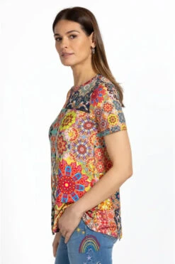 JOHNNY WAS KALIEDA FAVORITE SHORT SLEEVE CREW NECK SWING TEE -Western Cowboy Clothing Store t11223 1 mti 3