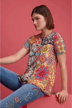 JOHNNY WAS KALIEDA FAVORITE SHORT SLEEVE CREW NECK SWING TEE -Western Cowboy Clothing Store t11223 1 mti 7