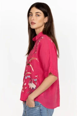 JOHNNY WAS GENIVEVE RELAXED DOLMAN BLOUSE -Western Cowboy Clothing Store w19923 2 rose red 3